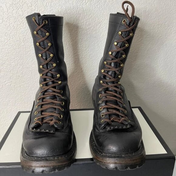 White's Boot Smoke Jumpers Packer Boots Black Leather Logger Sole Men's Size 7 D - Picture 1 of 15